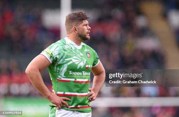 Mike Williams of Leicester looks on during the Gallagher Premiership Rugby match between Leicester Tigers and Sale Sharks at Mattioli Woods Welford...