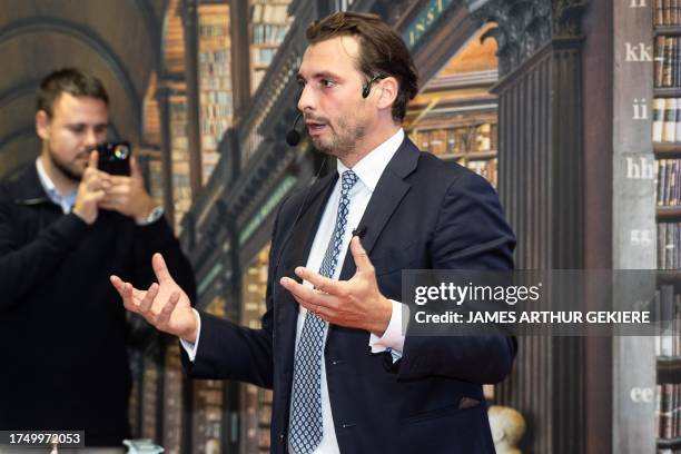 Dutch politician Thierry Baudet pictured during a lecture by Dutch politician Baudet organized by the Gent chapter of conservative Flemish...