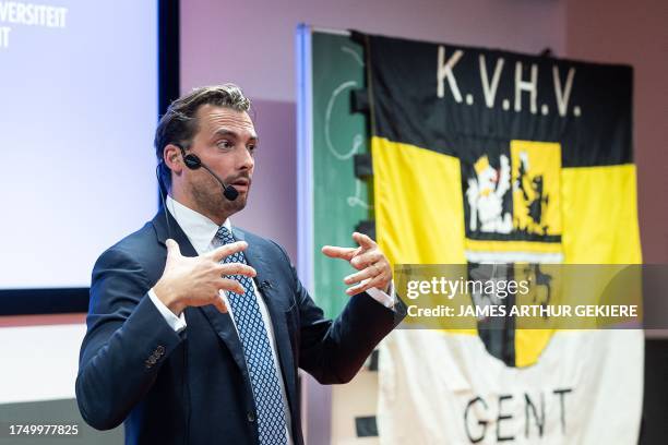 Dutch politician Thierry Baudet pictured during a lecture by Dutch politician Baudet organized by the Gent chapter of conservative Flemish...