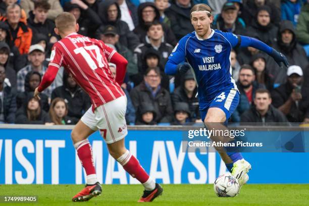 Josh Bowler of Cardiff City attacks during the Sky Bet Championship match between Cardiff City and Bristol City at the Cardiff City Stadium on...