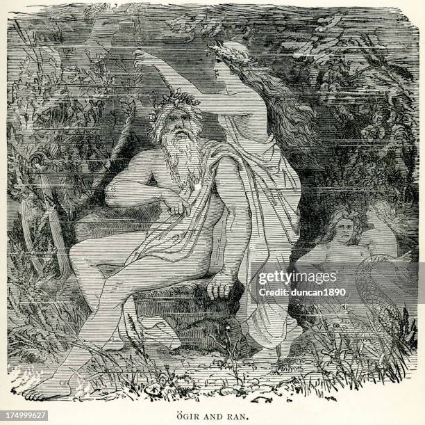 norse mythology - aegir and rán - norse mythology stock illustrations