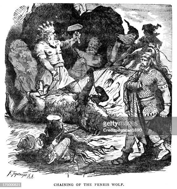 norse mythology - fenris wolf - norse stock illustrations
