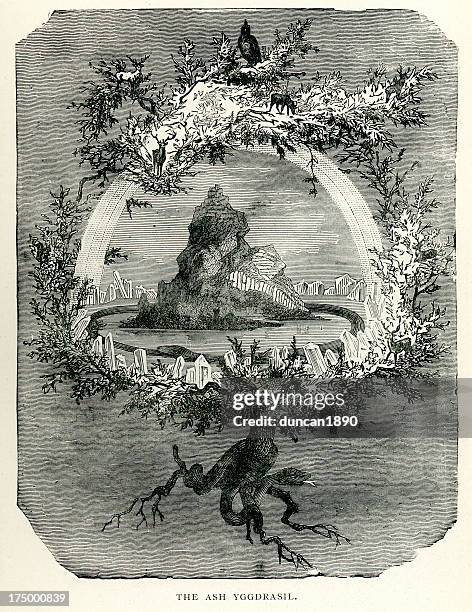 norse mythology - world tree yggdrasil - norse stock illustrations