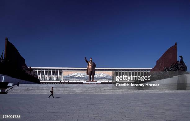 Giant bronze statue of Kim Il Sung dominates a Pyongyang hilltop..