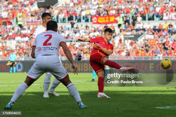 Stephan El Shaarawy of AS Roma scores the team's first goal during the Serie A TIM match between AS Roma and AC Monza at Stadio Olimpico on October...