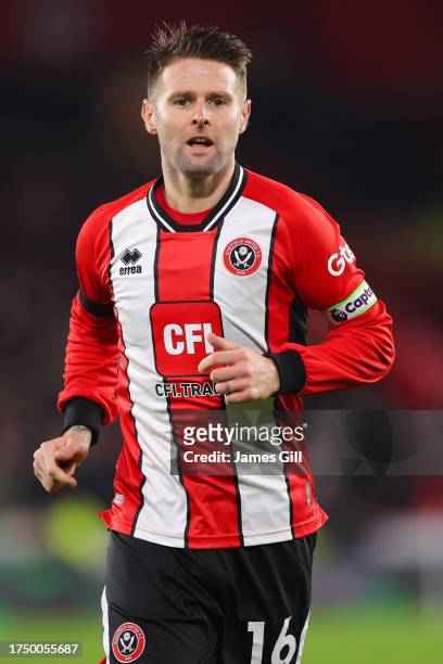 Oliver Norwood of Sheffield United during the Premier League match between Sheffield United and Manchester United at Bramall Lane on October 21, 2023...