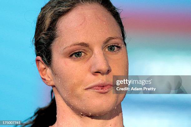 Emily Seebohm of Australia looks on after the Swimming Women's 100m Backstroke Semifinal 1 on day ten of the 15th FINA World Championships at Palau...