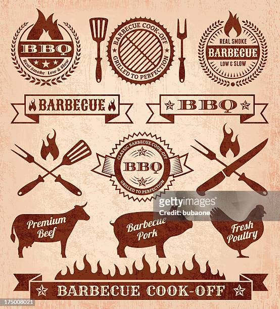 summer barbecue royalty free vector icon set - cattle icon stock illustrations