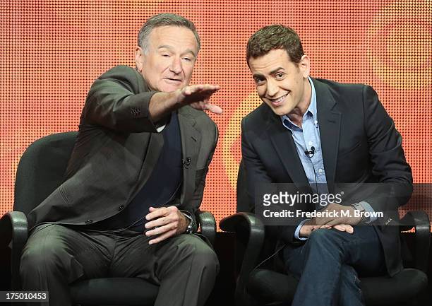 Actor Robin Williams and executive producer/director Jason Winer speak onstage during "The Crazy Ones" panel discussion at the CBS, Showtime and The...