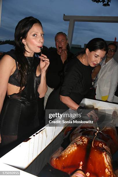 Lady Gaga and Marina Abramovic attend The 20th Annual Watermill Center Summer Benefit at The Watermill Center on July 27, 2013 in Water Mill, New...