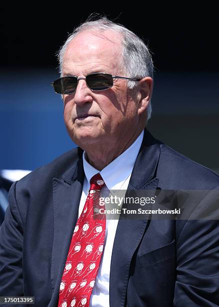 Former general manager Pat Gillick attends a pre-game ceremony for Carlos Delgado of the Toronto Blue Jays who is honored by having his name placed...