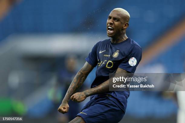 Anderson Talisca of Al Nassr selebrates after scoring goal during Saudi Pro League match between Al Fayfaa And Al Nassr at King Fahd Stadium on...