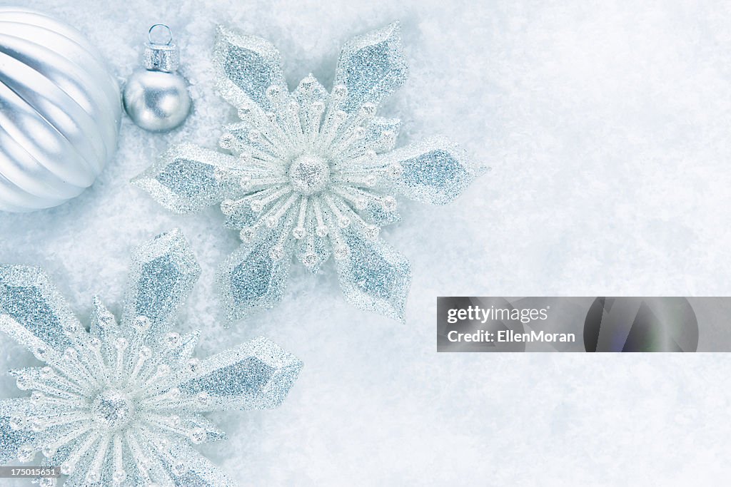 Snowflakes and Ornaments in Snow