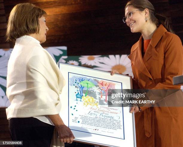 Author Lygia Bojunga of Brazil is presented the Astrid Lindgren's Literature Prize of 550 000 Euro 26 May 2004 by Sweden's Crown princess Victoria...