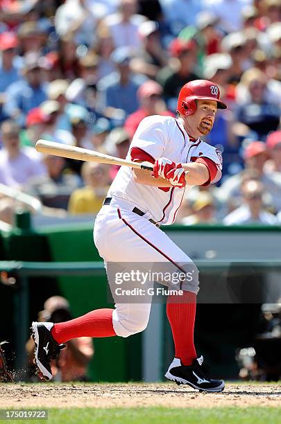 Chad Tracy of the Washington Nationals bats against the Pittsburgh Pirates at Nationals Park on July 25, 2013 in Washington, DC.