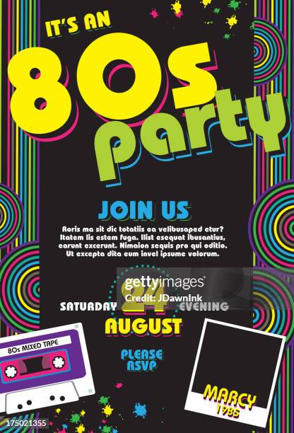 eighties party themed 80s invitation design template with cassette - 80s stock illustrations