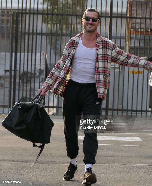 Val Chmerkovskiy is seen arriving at the 'Dancing With The Stars' rehearsals on October 25, 2023 in Los Angeles, California.