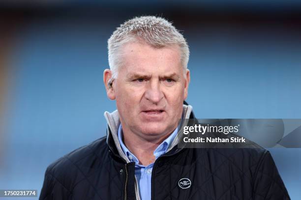 Dean Smith, Sky Sports TV Presenter and Former Aston Villa Manager looks on prior to the Premier League match between Aston Villa and West Ham United...