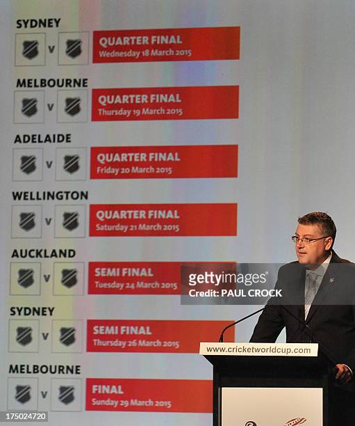 Chief executive of the local organising committee, John Harden, announces venues for the finals at the official launch of the 2015 Cricket World Cup...