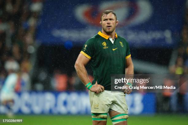 Duane Vermeulen of South Africa looks on during the Rugby World Cup France 2023 match between England and South Africa at Stade de France on October...