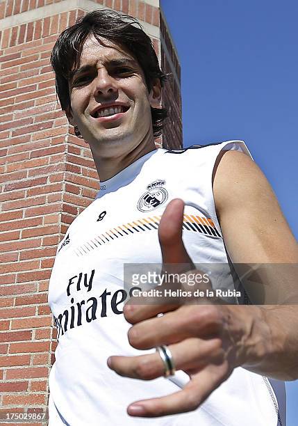 Kaka of Real Madrid gives the thumbs up during a training session at UCLA Campus on July 29, 2013 in Los Angeles, California.