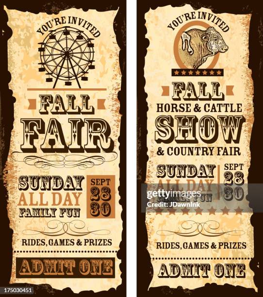set of old fashioned fall fair and show tickets template - big wheel stock illustrations
