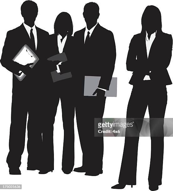 silhouette of a business team - mens black dress shoes stock illustrations