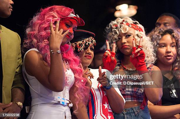 Bahja Rodriguez, Breaunna Womack, and Zonnique Pullins of OMG Girlz visit BET's '106 & Park' at BET Studios on July 29, 2013 in New York City.