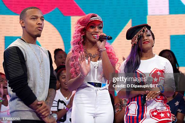 Bow Wow interviews Bahja Rodriguez and Breaunna Womack of OMG Girlz during their visit to BET's '106 & Park' at BET Studios on July 29, 2013 in New...