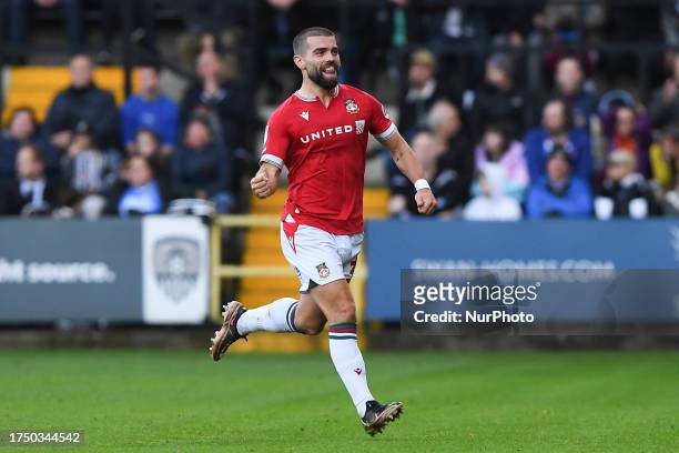 Elliot Lee of Wrexham celebrates after scoring a goal to make it 0-1 during the Sky Bet League 2 match between Notts County and Wrexham at Meadow...