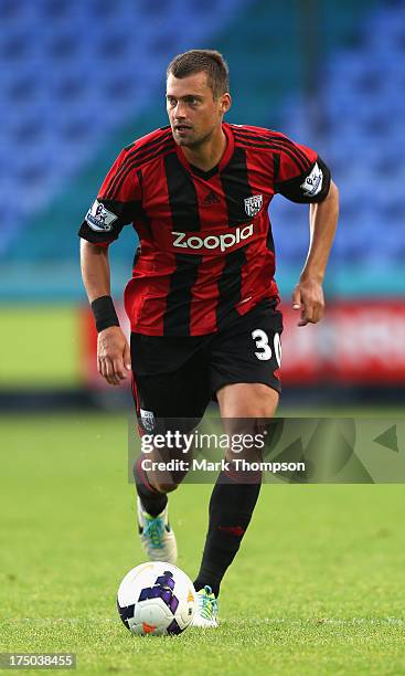 Gabriel Tamas of West Bromwich Albion in action during the pre-season friendly between West Bromwich Albion and Atromitosat Greenhous Meadow on July...