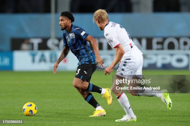 Ederson of Atalanta BC on the ball whilst under pressure from Morten Thorsby of Genoa CFC during the Serie A TIM match between Atalanta BC and Genoa...