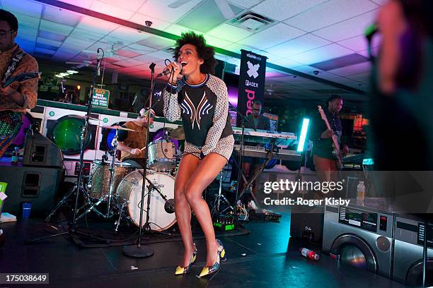 Solange performs at the "vitaminwater and The Fader present uncapped" at the Atlantis Laundromat on July 29, 2013 in the Brooklyn borough of New York...