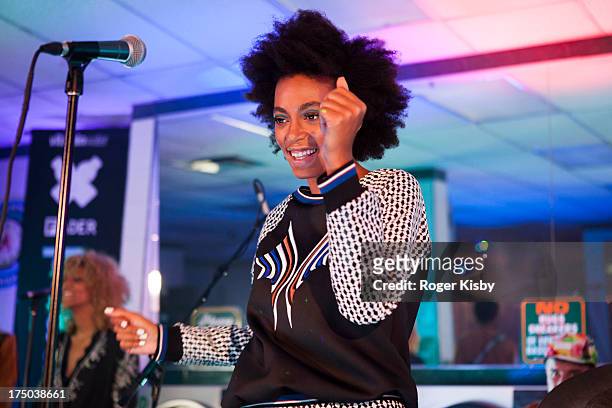 Solange performs at the "vitaminwater and The Fader present uncapped" at the Atlantis Laundromat on July 29, 2013 in the Brooklyn borough of New York...