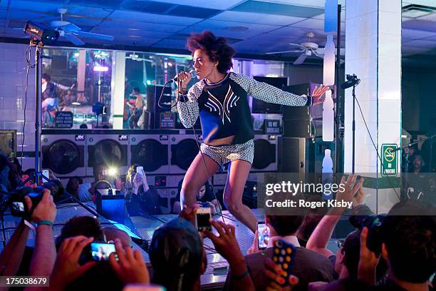 Solange performs at the "vitaminwater and The Fader present uncapped" at the Atlantis Laundromat on July 29, 2013 in the Brooklyn borough of New York...