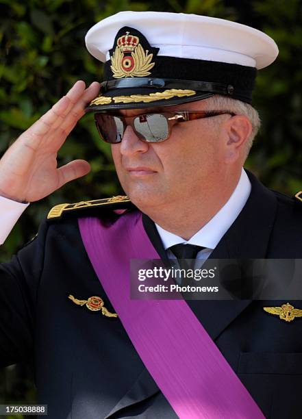 Prince Laurent of Belgium seen at the Civil and Military Parade during the Abdication Of King Albert II Of Belgium, & Inauguration Of King Philippe...