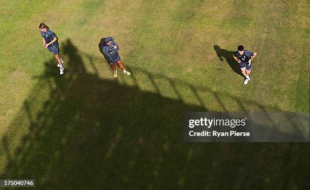 Jackson Bird of Australia bowls in the nets during an Australian Nets Session at Old Trafford on July 30, 2013 in Manchester, England.