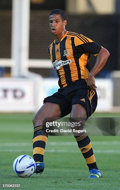 Curtis Davis of Hull City passes the ball during the pre season friendly match between Peterborough United and Hull City at London Road Stadium on...