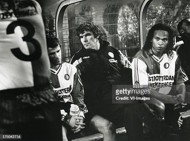 Peter Bosz of Feyenoord, Coach Willem van Hanegem of Feyenoord, Gaston Taument of Feyenoord during the Dutch Cup match between FC Zwolle and...