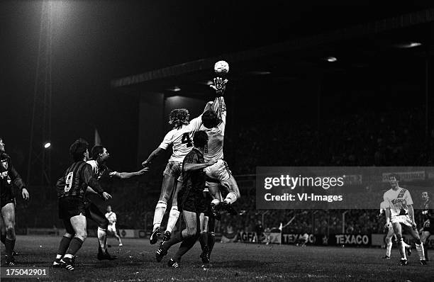 Players during the Europa Cup 3 match between FC Groningen and Xamax Neuchatel on october 22, 1986 in Groningen, The Netherlands