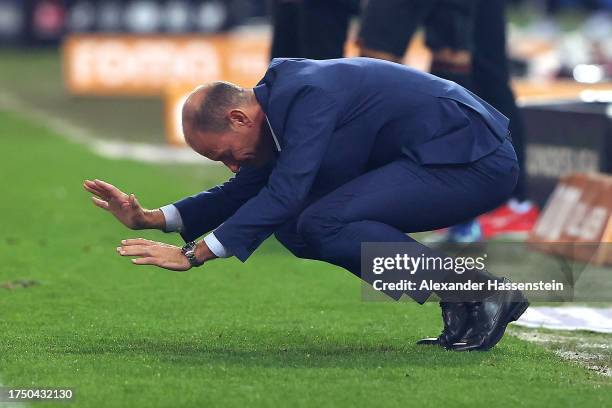 Jess Thorup, Head Coach of FC Augsburg, reacts during the Bundesliga match between 1. FC Heidenheim 1846 and FC Augsburg at Voith-Arena on October...