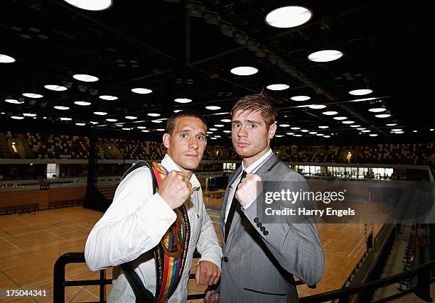 Liam Walsh and Joe Murray face off for a photograph prior to a press conference organised by boxing promoter Frank Warren at The Copper Box on July...