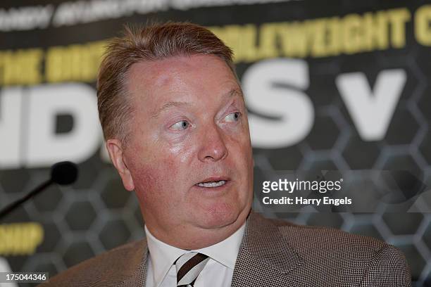 Frank Warren speaks during a press conference organized by the boxing promoter himself at The Copper Box on July 30, 2013 in London, England.
