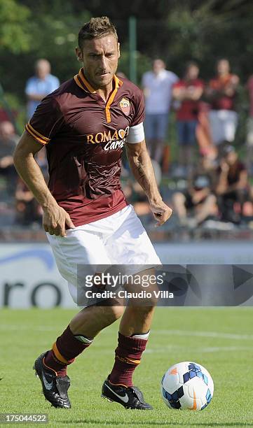 Francesco Totti of AS Roma in action during the pre-season friendly match between AS Roma and Bursaspor Kulubu on July 21, 2013 in Bruneck, Italy.