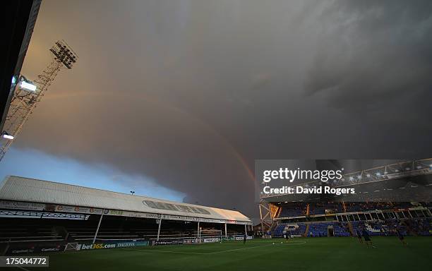 Storm clouds gather during the pre season friendly match between Peterborough United and Hull City at London Road Stadium on July 29, 2013 in...