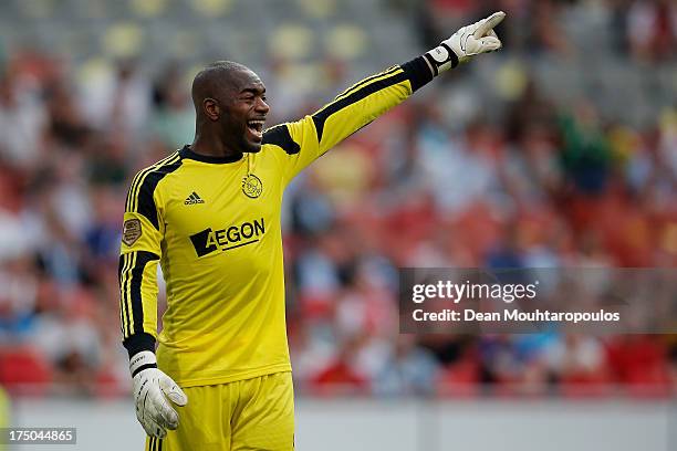 Goalkeeper, Kenneth Vermeer of Ajax in action during the Johan Cruyff Shield match between AZ Alkmaar and Ajax Amsterdam at the Amsterdam Arena on...