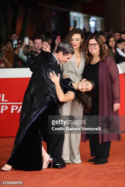 Giancarlo Commare, Aurora Giovinazzo, Jasmine Trinca and Tinny Andreatta attend a red carpet for the movie "Nuovo Olimpo" during the 18th Rome Film...