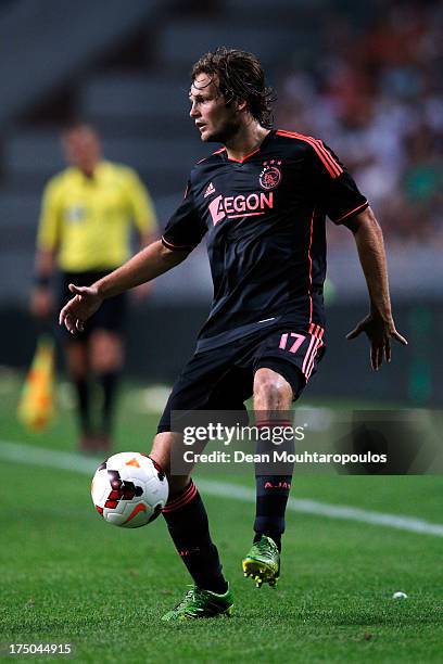 Daley Blind of Ajax in action during the Johan Cruyff Shield match between AZ Alkmaar and Ajax Amsterdam at the Amsterdam Arena on July 27, 2013 in...