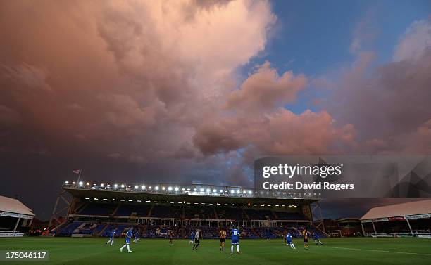 Storm clouds gather during the pre season friendly match between Peterborough United and Hull City at London Road Stadium on July 29, 2013 in...