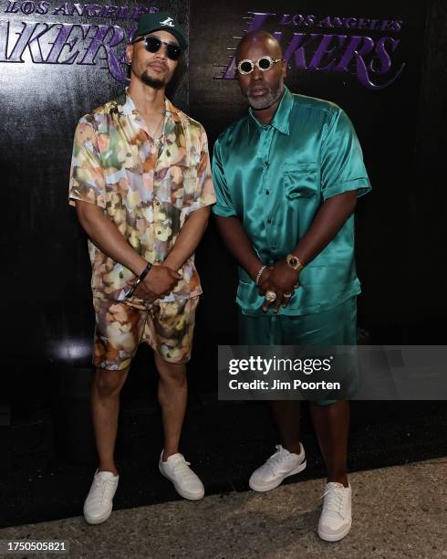 Actor Corey Gamble and Mookie Betts of the Los Angeles Dodgers pose for a photo before the game between the Phoenix Suns and the Los Angeles Lakers...